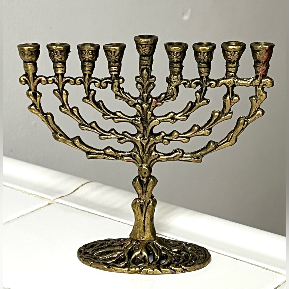 Hanukkah Menorah Brass Chanukah 9 Candle Holder Tree of Life Judaism Religion